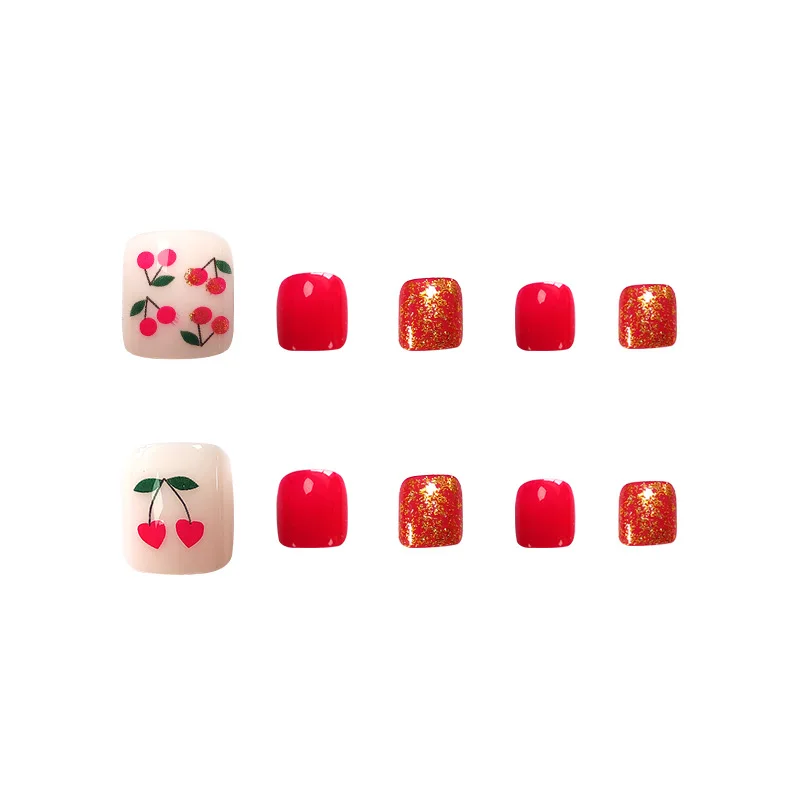 Накладные ногти цвета Бургунди вишня короткий носок наклейки для ногтей готовые