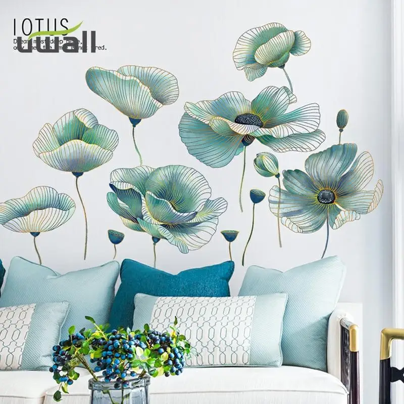 

Creative Golden Edge Lotus Self-Adhesive Wall Stickers Living Room Decoration Corridor Porch Sofa Background Stickers Home Decor