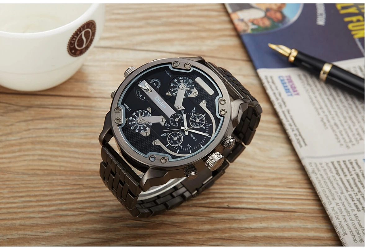

Classic casual personality men's watch big dial double time zone alloy with men's watch quartz watch