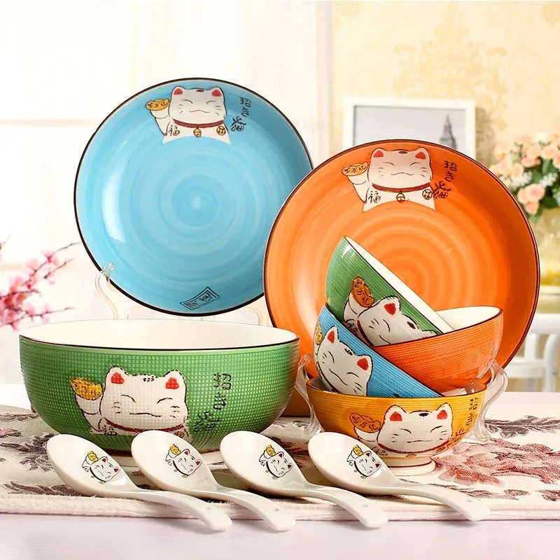 

4.5-inch Japanese-style Cartoon Colorful Lucky Cat Ceramic Bowl 5 Into Gift Boxed Kitchen Home Gift Chinese Style Tableware