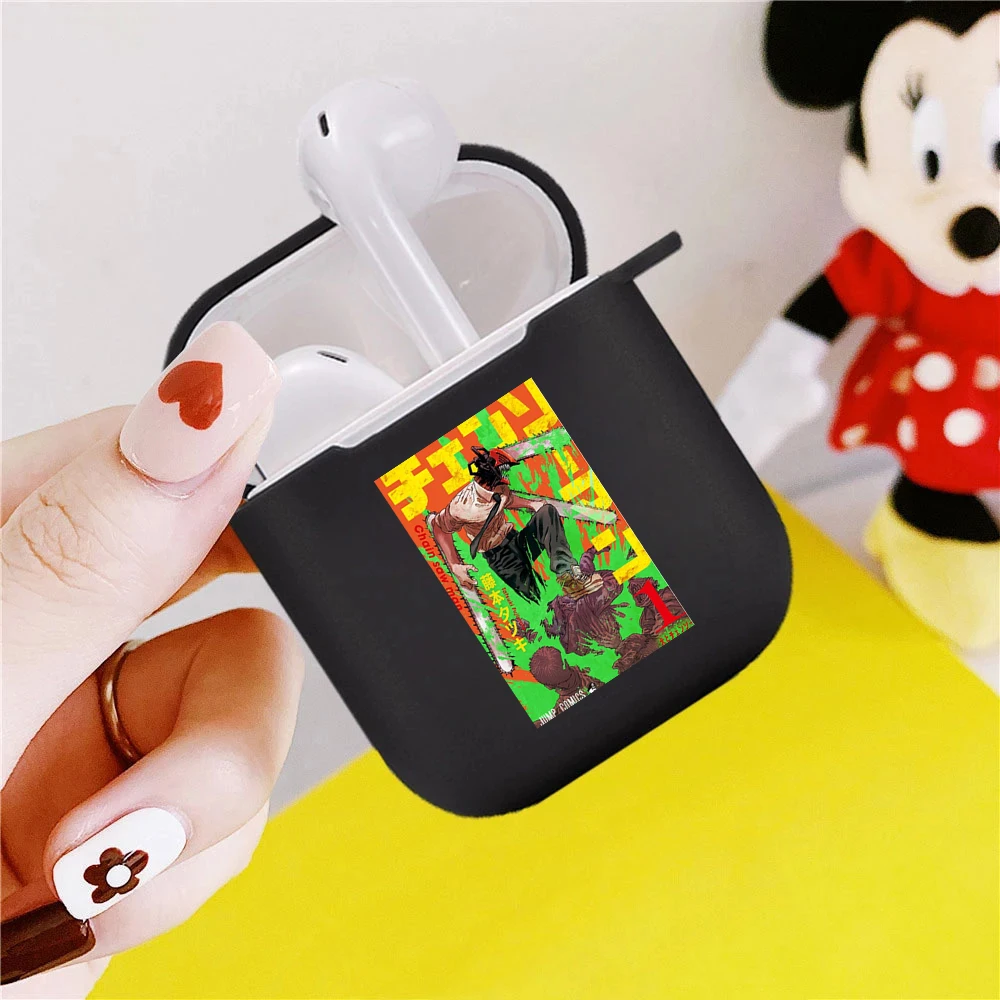 Чехол для наушников с мультяшным аниме бензопилой Airpods 2 1 мягкий черный чехол