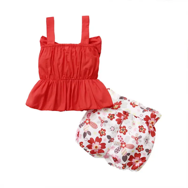 

Toddler Baby Girls Clothes Set Bow Cami Top + Floral Shorts Kids Casual Outfits
