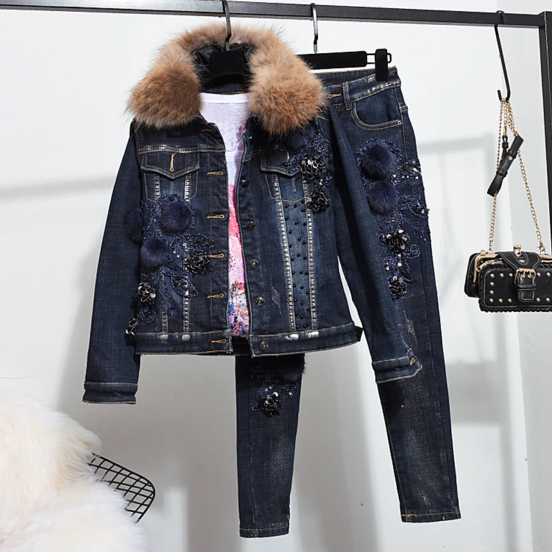 Женский джинсовый костюм комплект из 2 предметов стрейчевая короткая джинсовая