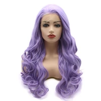 jeelion hair wavy long 26inch purple half hand tied realistic synthetic lace front wigs