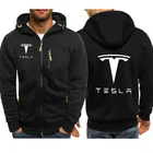 Мужская толстовка с капюшоном, в стиле Харадзюку, с принтом логотипа Tesla Car, с длинным рукавом, на молнии, 2021