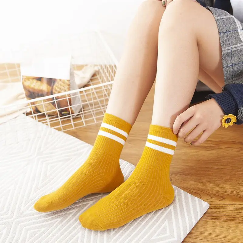 Женские носки эластичные спортивные полосатый принт дышащий материал