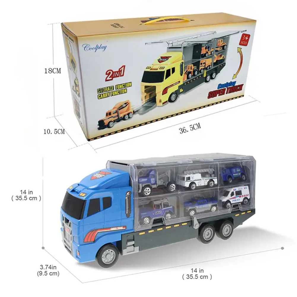 

10 In 1 Police Transport Truck Mini Die-Cast Plastic Play Vehicle In Carrier Car Toy Set Alloy Transport Cars Set Christmas Gift