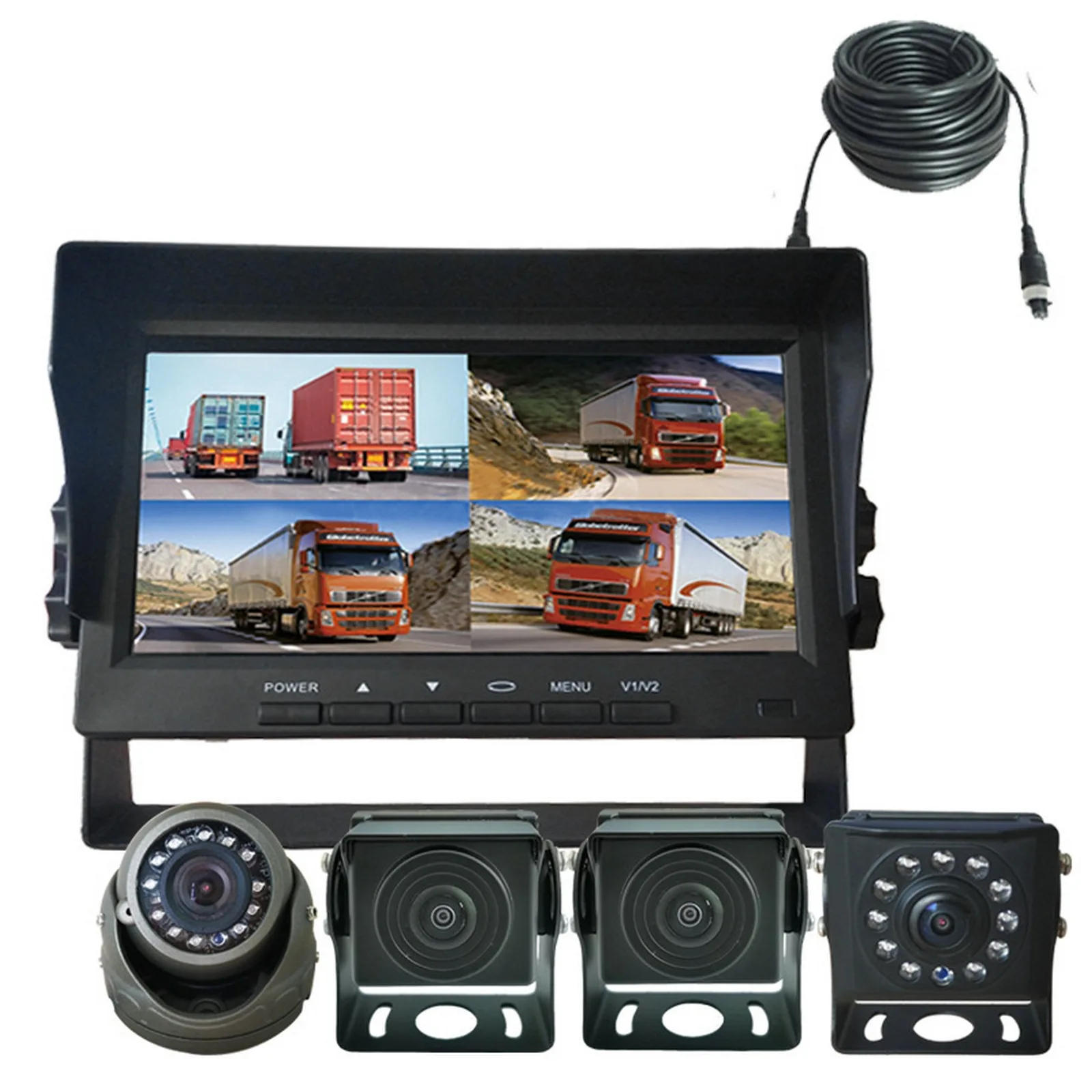 

7" Truck Parking Reverse Camera with 4 Cameras HD Monitor Screen Monitor Parking Security System 12V-24V Night Vision Backup Cam
