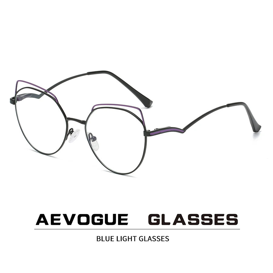 

AEVOGUE New Anti-Blue Glasses Computer Mirror Metal Retro Glasses Frame Fashion Cat Eye Glasses AE1026