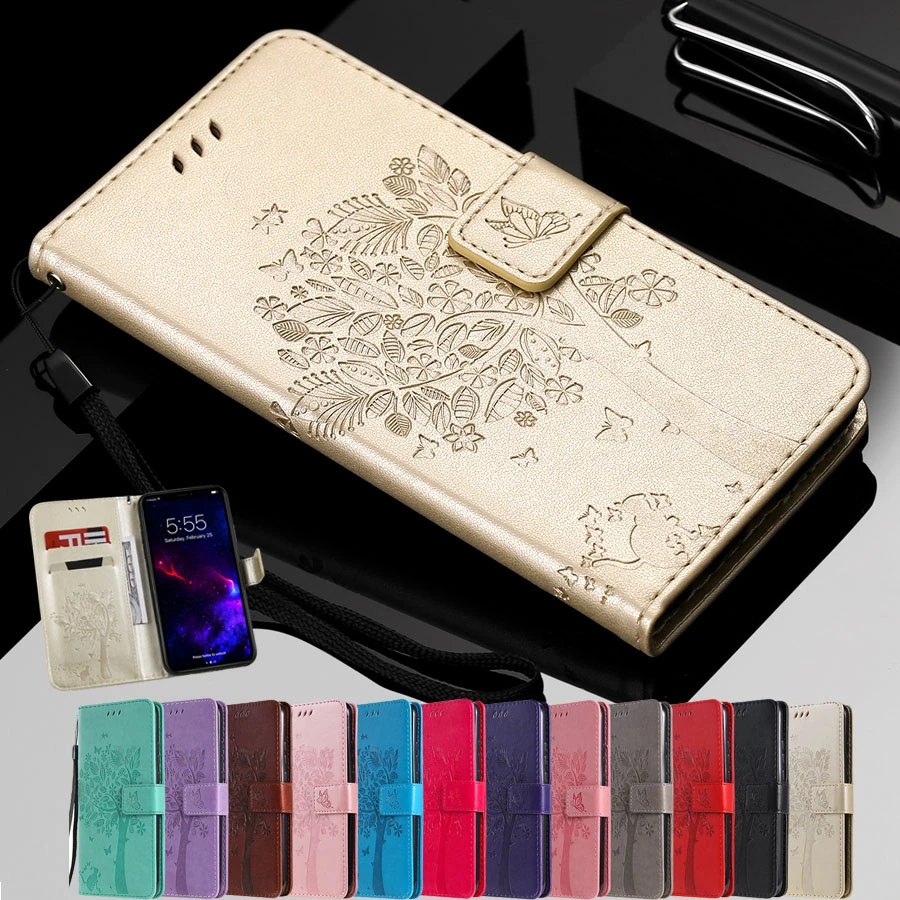 Case For Huawei P8 P9 P10 P20 P30 P40 Mate 10 20 Lite Pro 2017 P20Lite Cat Tree Wallet Flip Leather Book Soft TPU Phone Cover