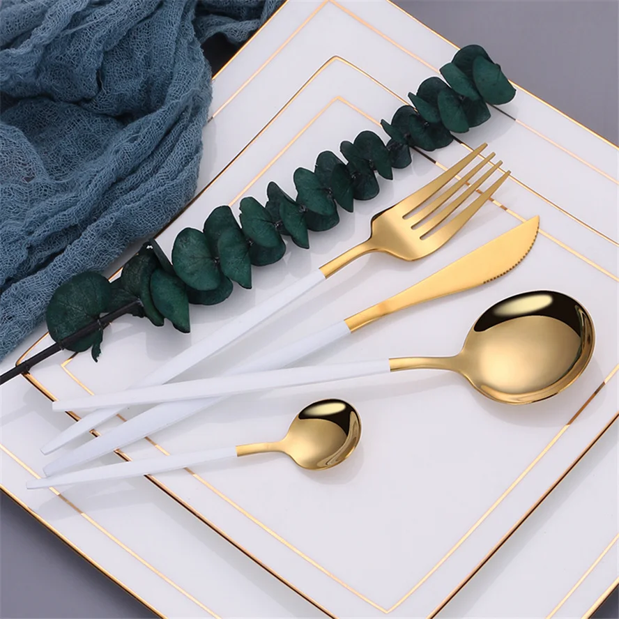 

Cutlery Set White Gold Dinnerware Set Stainless Steel Western Knife Fork Spoon Flatware Set Kitchen Utensils Luxury Tableware