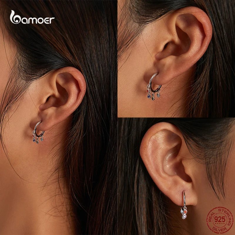 Bamoer Модные Колоритные Серьги-погремушки для женщин из 100% серебра 925 с подвеской из циркона Элегантный ювелирный подарок.