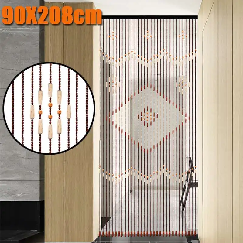 

90x208cm 31 Line Retro Wooden Bead Curtain Blinds Door Curtain Fly Screen For Porch Bedroom Living Room Bathroom