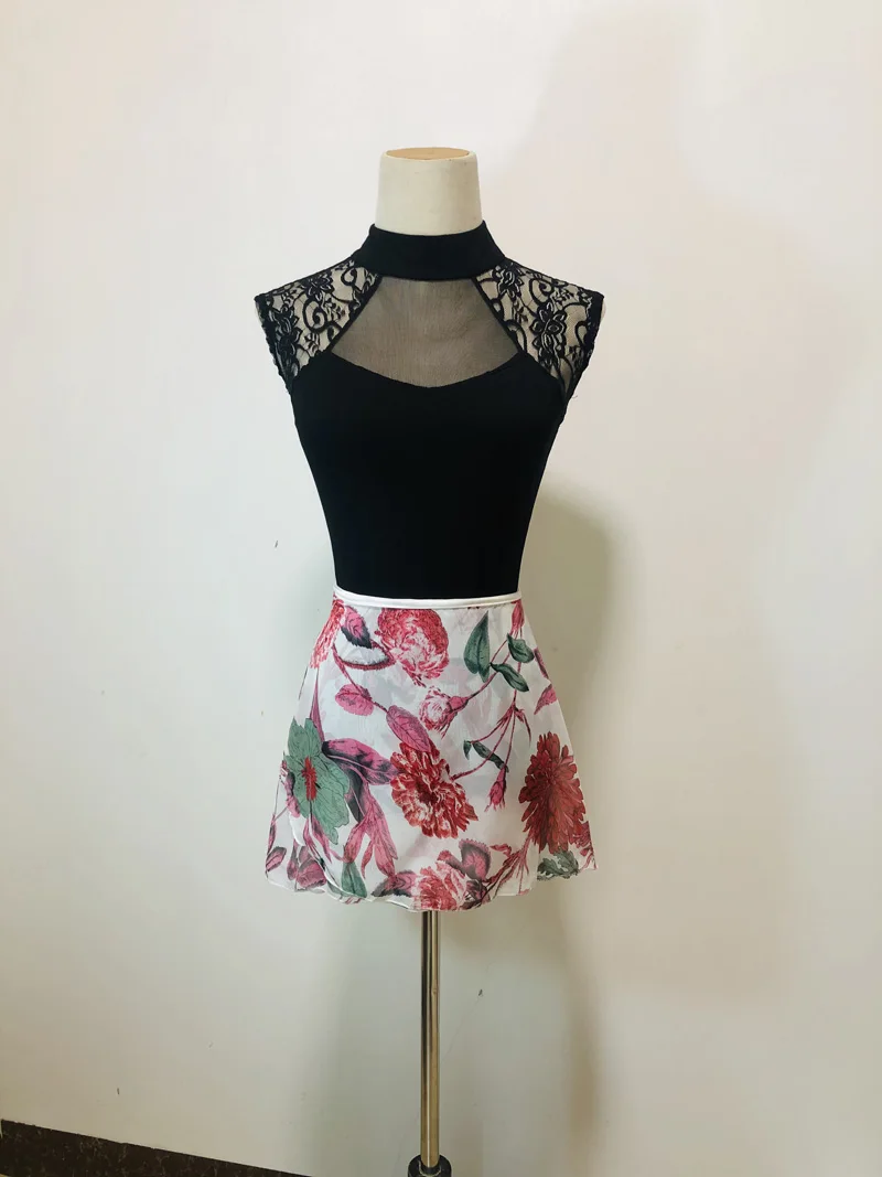 Женская балетная юбка пачка шифоновая с цветочным принтом небольшой фартук для