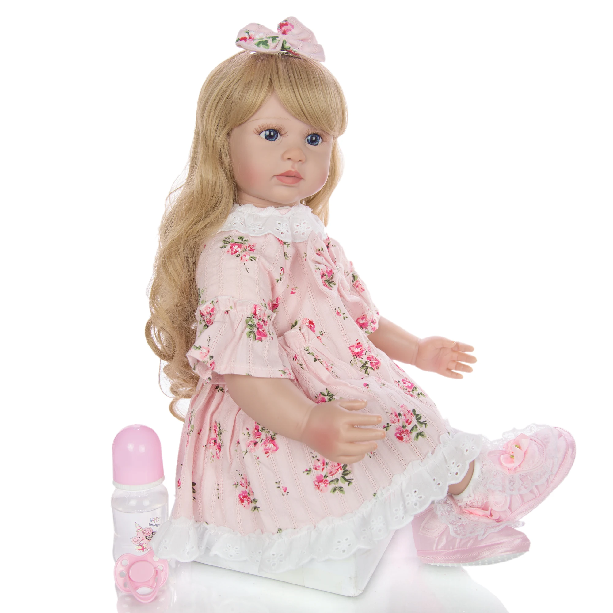 Кукла реборн для девочек тканевая нательная кукла 60 см с длинными золотыми