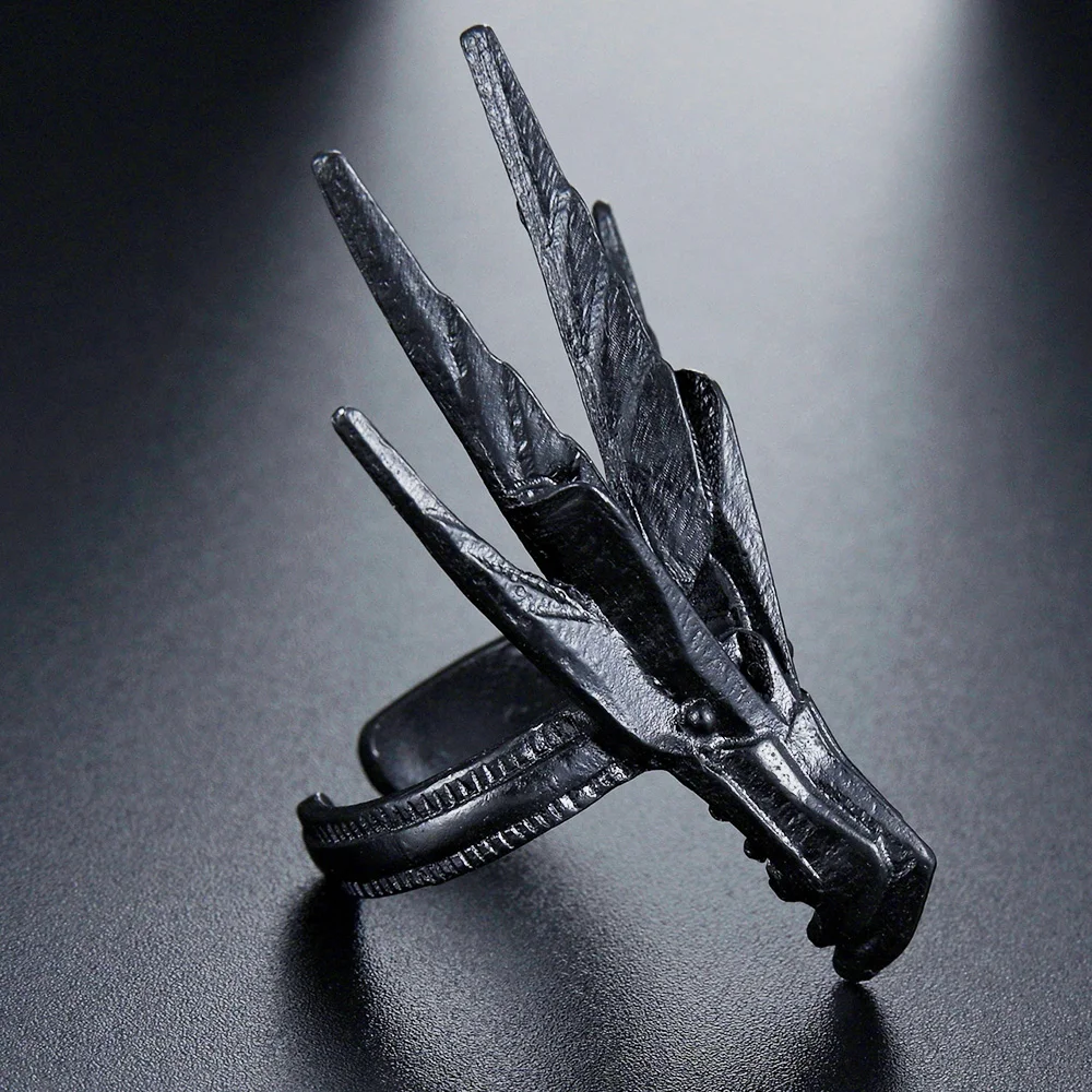 Властное черное металлическое Открытое кольцо в стиле панк с головой дракона для