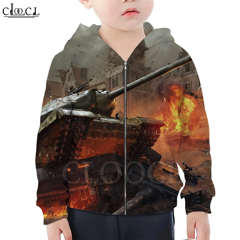 CLOOCL Kids Games World of Tanks/Милая толстовка с капюшоном на молнии для мальчиков и девочек 3D