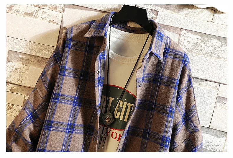 

Men Harajuku Color Block Plaid Shirt 2020 Mens Streetwear Thick Shirts Long Sleeve Male Vintage Korean Fashions Clothes