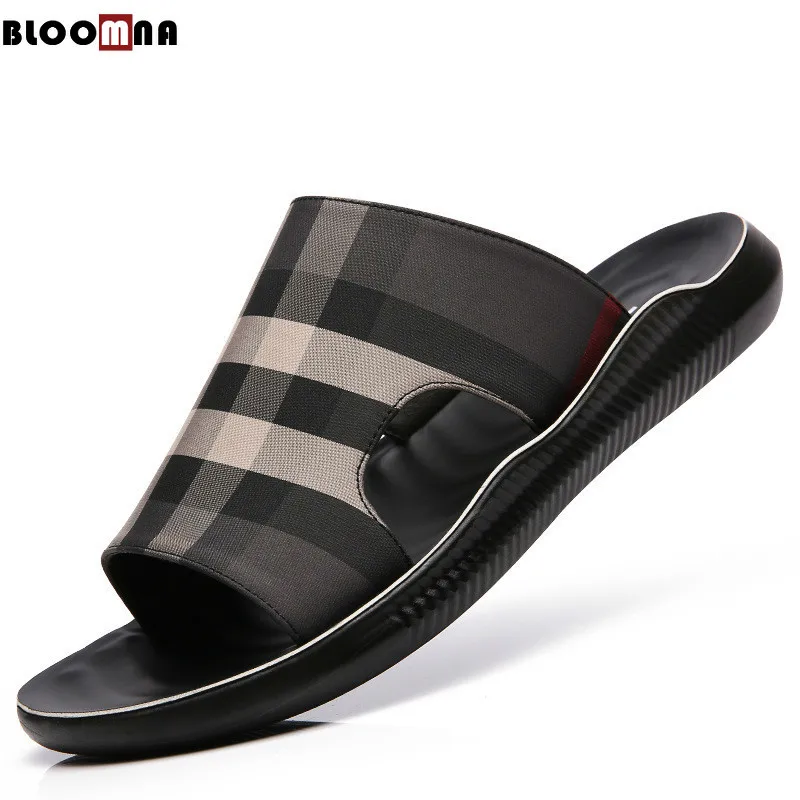 

Lattice Print Men Casual Slippers Outdoor Beach Anti-slip Hollow Flip Flops Canvas Light Weight Summer Flat Zapatillas De Hombre