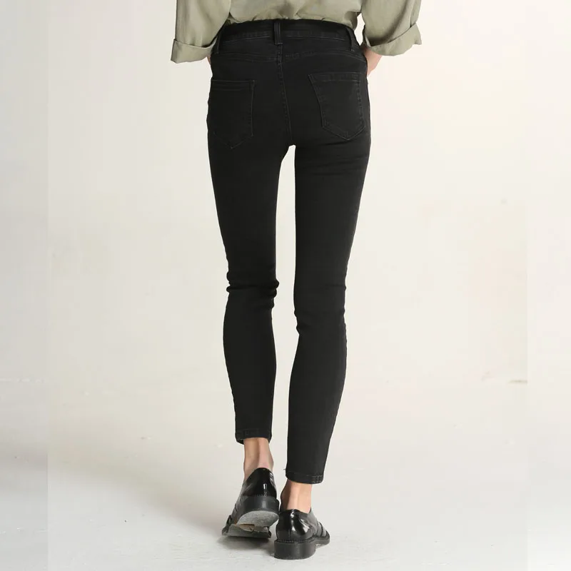 

Summer women's jeans casual solid color high waist slim jeans