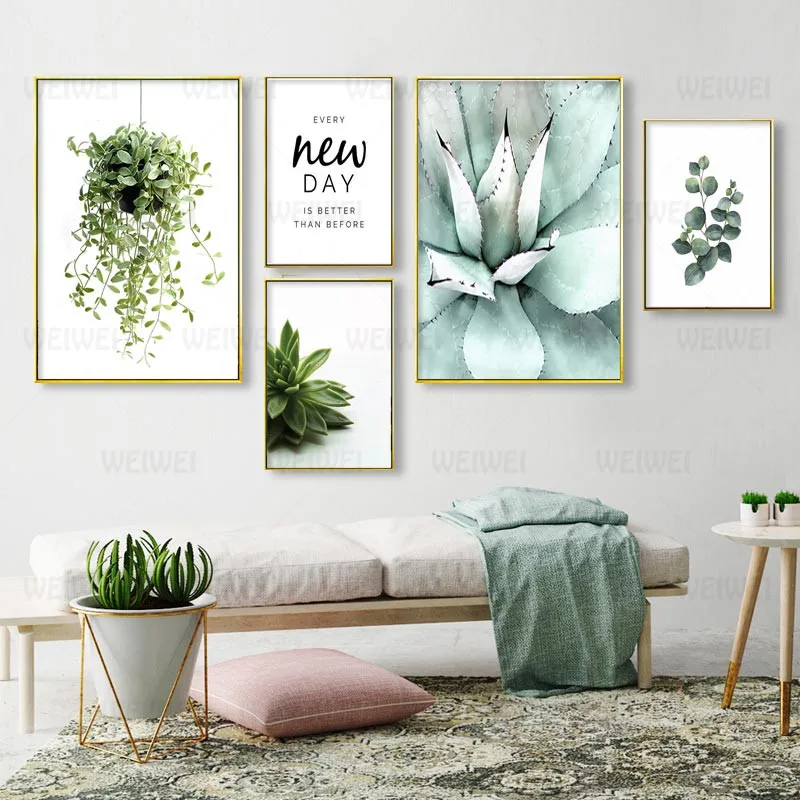 Зеленый Растительный Эвкалиптовый плакат с принтом суккулентная настенная