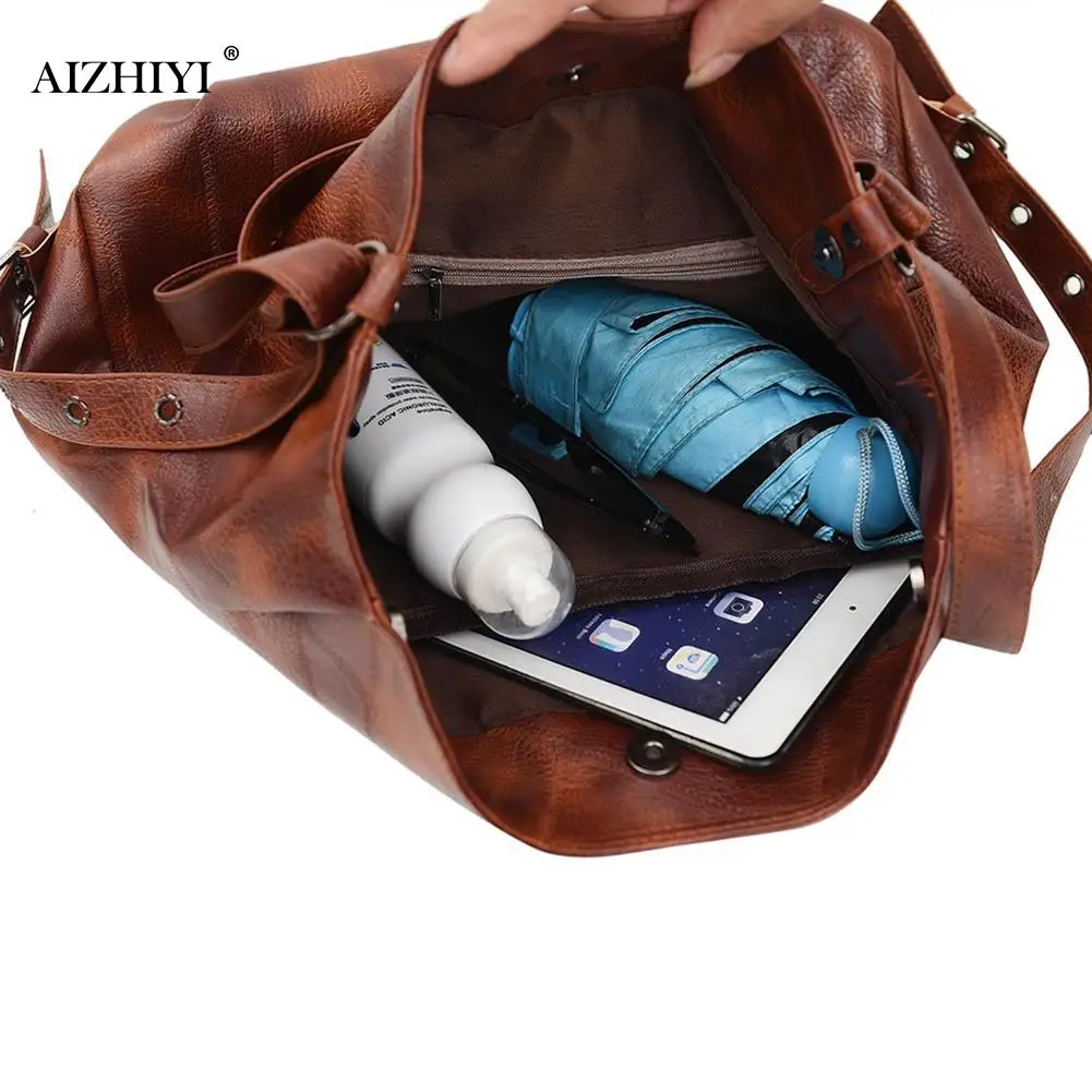 

Vintage PU Leather Women Totes Large Capacity Female Shoulder Top-handle Bags Multi-function Fashion Backpacks