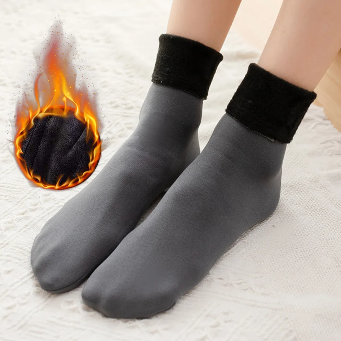 3 Pairs Women Winter Warm Solid Color Thicken Thermal Socks Soft Plus Velvet Socks Casual Snow Socks Home Floor Woman Socks