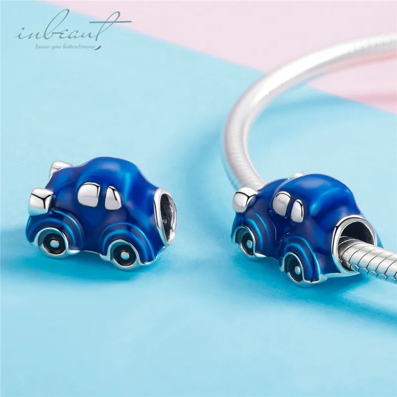 S925 стерлингового серебра fit Pandora браслет синие Бусины в виде автомобилей эмаль 925 милые детские игрушки, автомобили подвески для цепи браслеты Ювелирное Украшение ручной работы