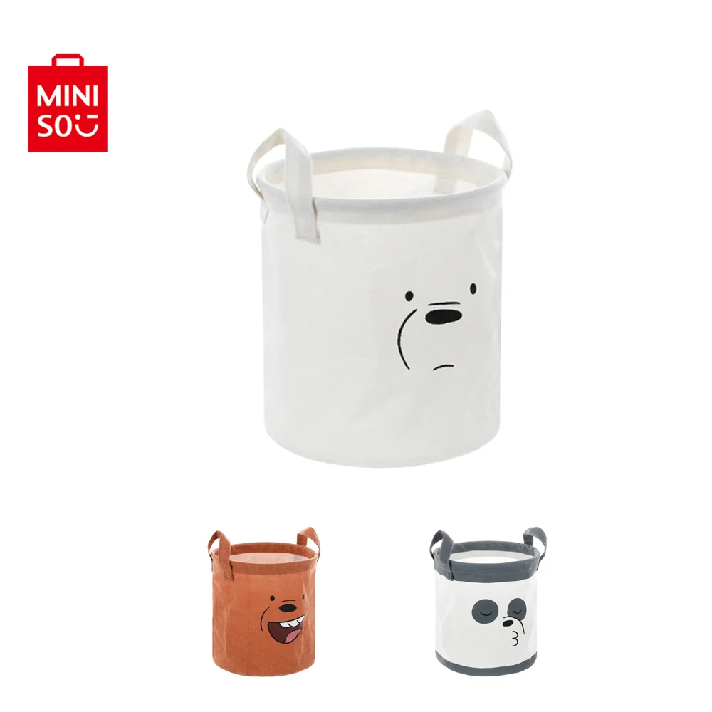 

MINISO We Bare Bears Storage Bucket Stand Basket Laundry Basket Washing Dirty Clothes Handle Bucket Organizer Large Capacity