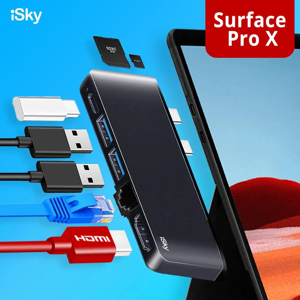 

iSky for Microsoft Surface ProX Adapter Pro X Surface Dock Station USB3.0 USB-C SD TF Hub Port Replicator Surface Pro X