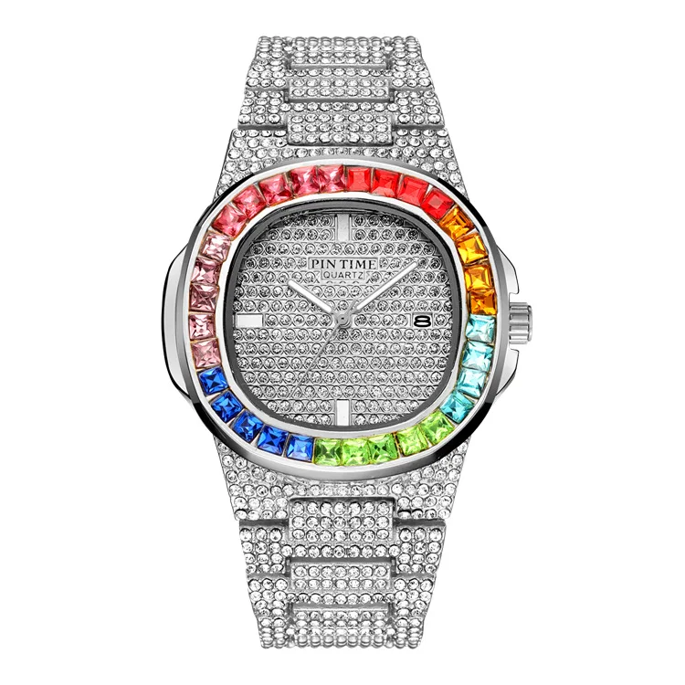 Роскошные мужские часы в стиле хип-хоп кварцевые наручные с отображением даты и