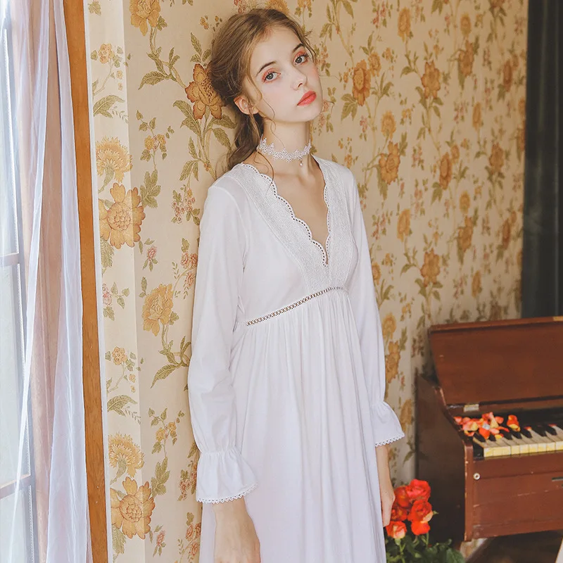 Женская ночная рубашка с кружевными краями вязаная Пижама присборенной талией