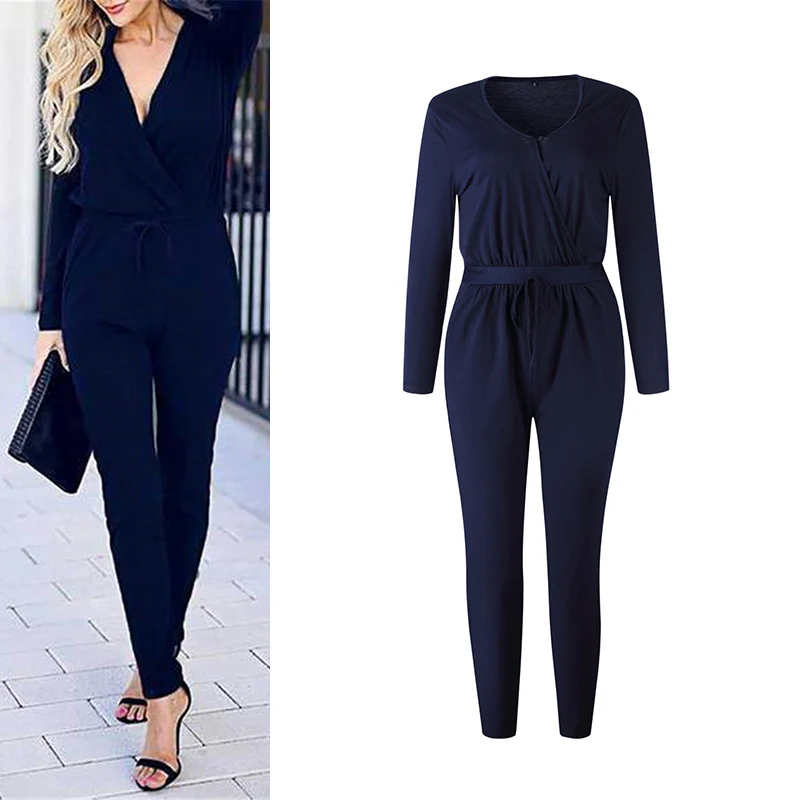 Сексуальный комбинезон с v образным вырезом для женщин длинным рукавом Женский