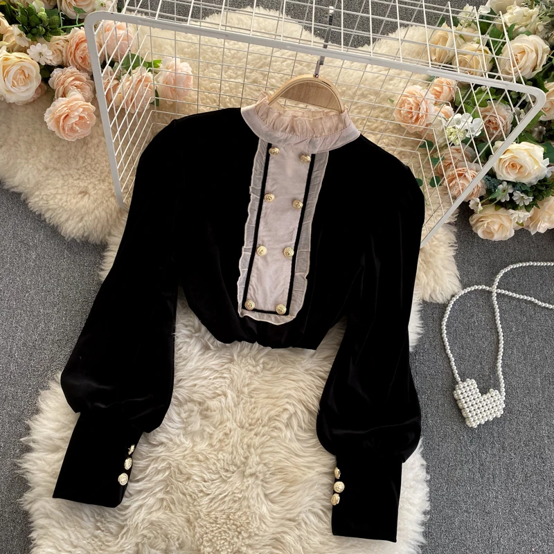 

Autumn And Winter Woman Tshirts Retro Palace Style Tshirts Sweet Harajuku Velvet Bottoming Casual Tshirts Streetwear Tops 184531