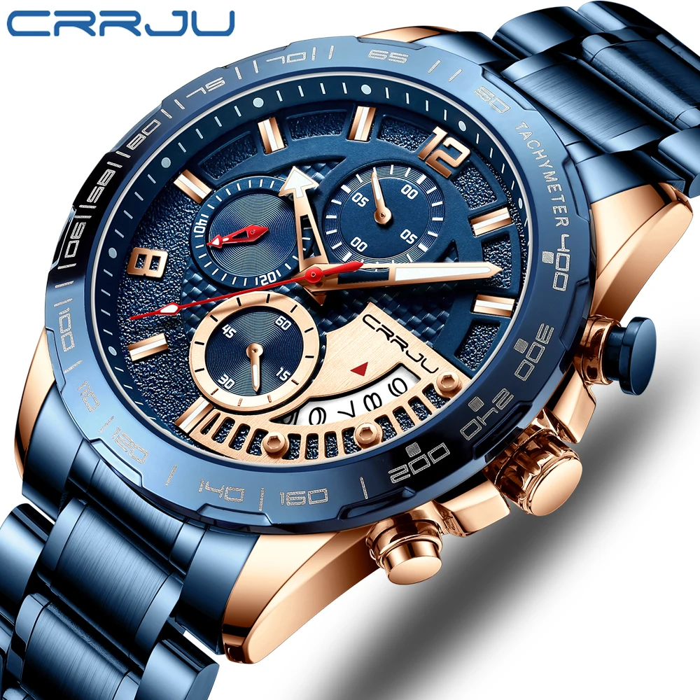 CRRJU 2020 Fashion Stainless Steel Mens Watches Top Brand Luxury Sport Luminous Chronograph Quartz Watch Men Relogio Masculino | Наручные