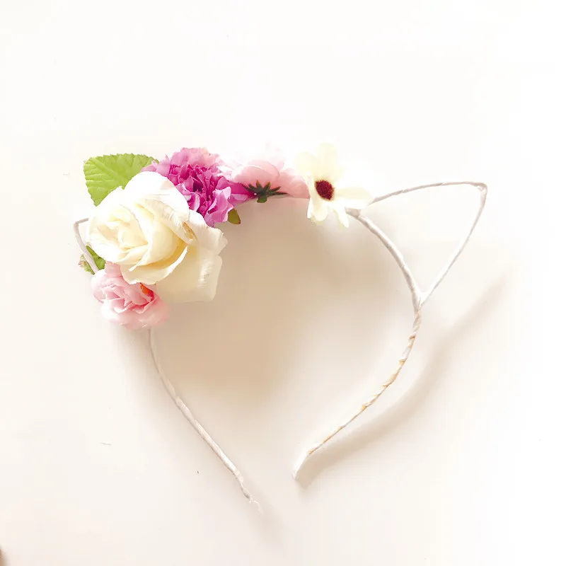 Повязка для волос с цветами девочек детские кошачьи ушки искусственными