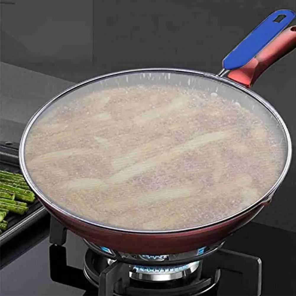

1pcs Steel Splatter Screen Mesh Pot Lid Cover Silver Lid 21cm/25cm/29cm/33cm Tools Handle Cooking Pan Blue Frying Oil D6Q3