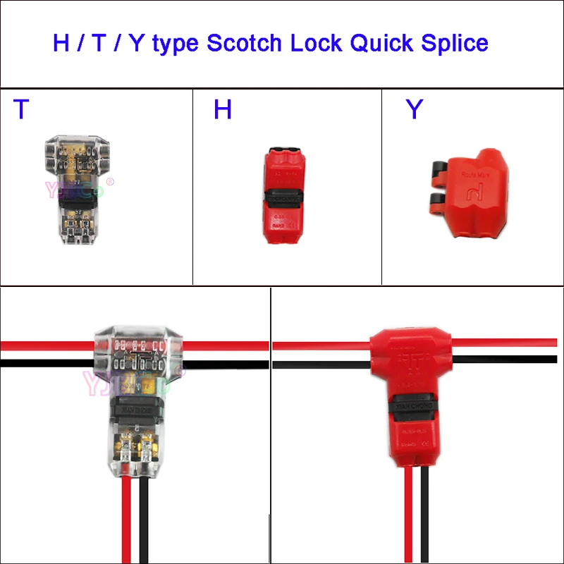 

5pcs Scotch Lock Quick Splice H/T/Y type 1pin/2pin 24-20AWG Cable Wire Connectors for Terminals Crimp Electrical Car Audio