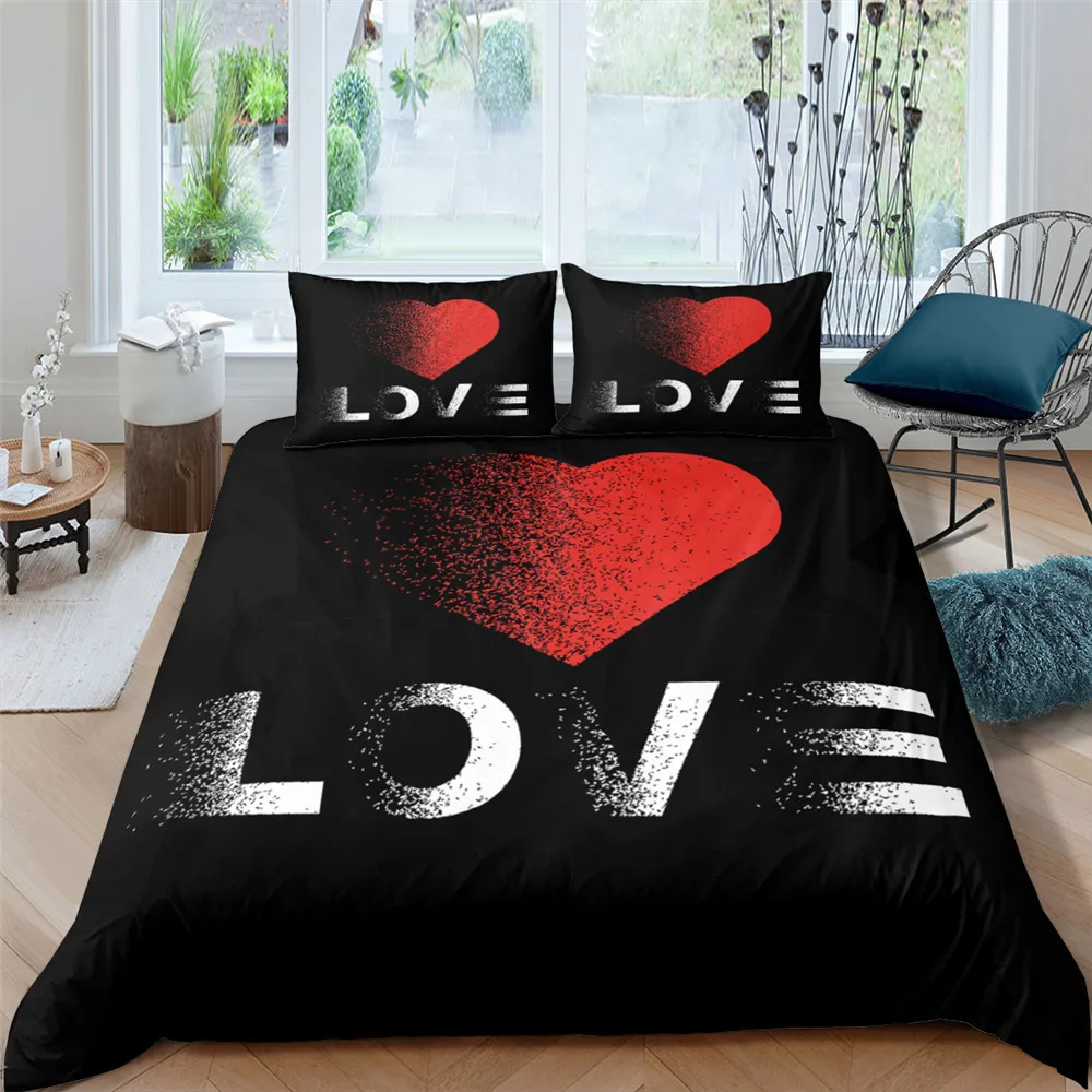 

Fashion Bedding Set Luxury Love Printing Family 2/3 Pcs Duvet Cover Pillowcase Full King Single Queen Bed Sets