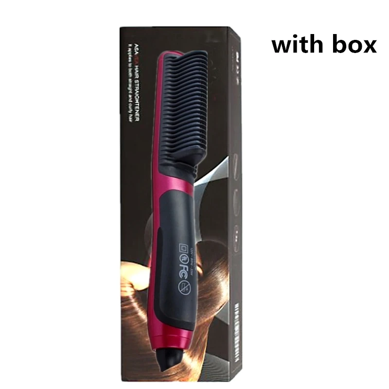 Red with box Многофункциональный быстрый выпрямитель для бороды, гребень для завивки волос, выпрямляющий зажим для завивки волос, электрический инструмент для волос для мужчин - Цвет: Red with box