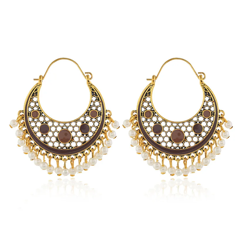 Женские индийские серьги Jhumka из Египта большие геометрические с жемчугом и