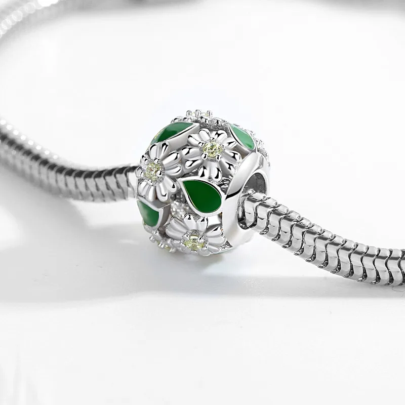 Женский шарм бусина TONGZHE из настоящего серебра 925 пробы с цветочным узором