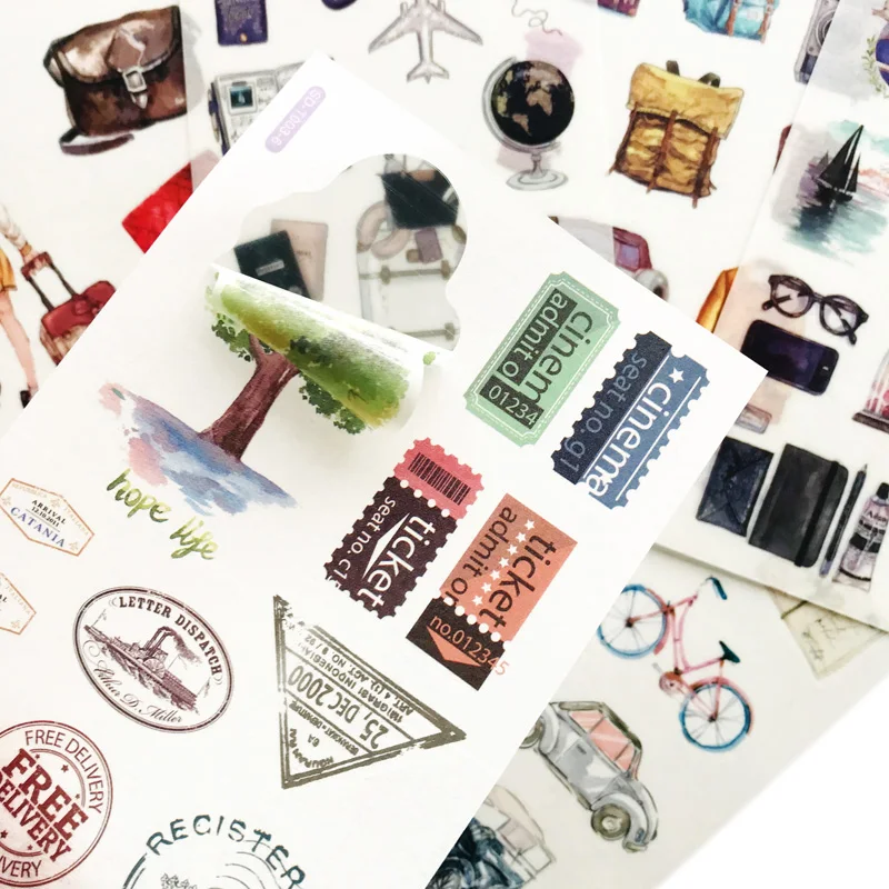 6 sheetspack kawaii travel note paper sticker adhesive craft stick label notebook computer phone diy decor kids gift stationery free global shipping