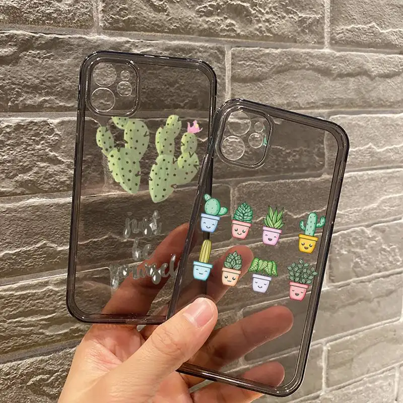 

Green Cactus Plant cute lovely Phone Case For iPhone 7 8 11 12 X XS XR MINI Pro Max Plus Retro Black Grey clear transparent