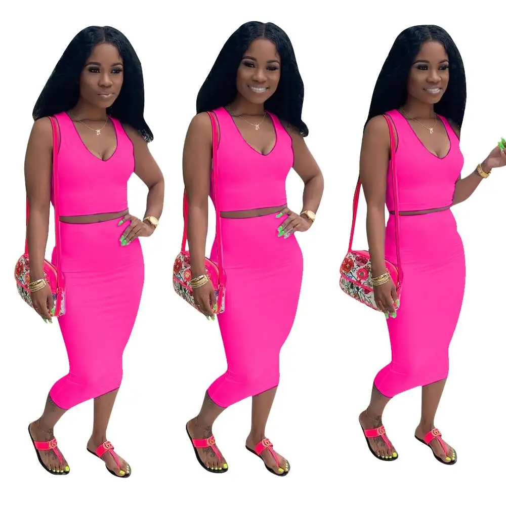 Новинка 2020 женский летний однотонный топ на бретелях облегающая юбка миди костюм