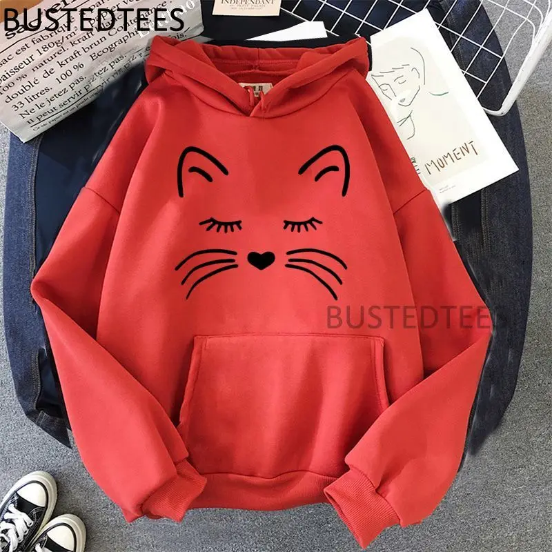 

Cute Cat Harajuku Print Hoodies Casual Ulzzang Long-Sleeved Women Hoodies Fashion Casual Streetwear Long Sleeve Hipster Hoodies