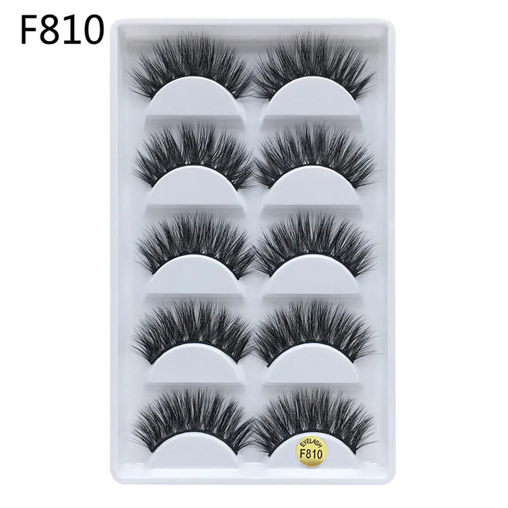 f810 5 пар, ручная работа, настоящая норка, 3D, полный объем, накладные ресницы, толстые, длинные ресницы, набор, наращивание ресниц, личная этикетка, косметика - Цвет: f810