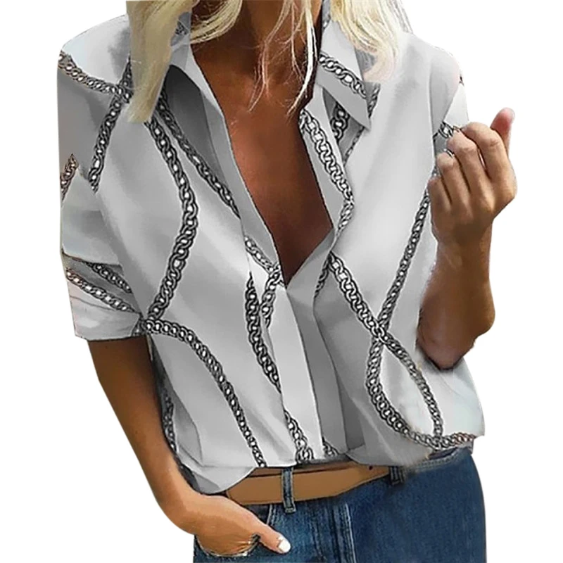 Gray Style 3 Богемная блузка с принтом в горошек, женские блузки, повседневные Осенние Топы, женская рубашка размера плюс 5XL, гавайская рубашка - Цвет: Gray Style 3