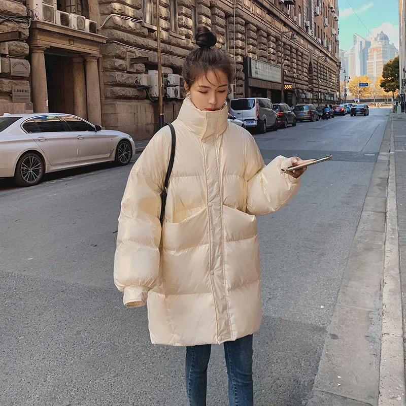 Colorful Bright Cotton-padded Jacket Women's Long Wash-free Winter Korean Version of Loose Padded Down Coat