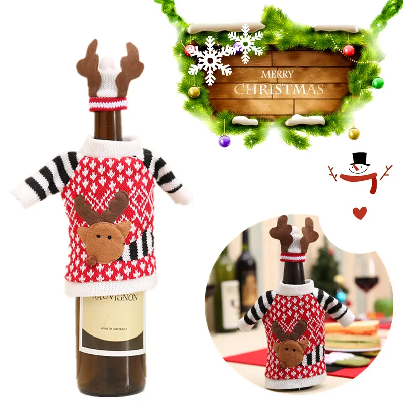 

Christmas Dinner Ornament Table Decorations Bottle Cover Elk Wine Bottle Sweater Cover Bag Cover Set 40% off